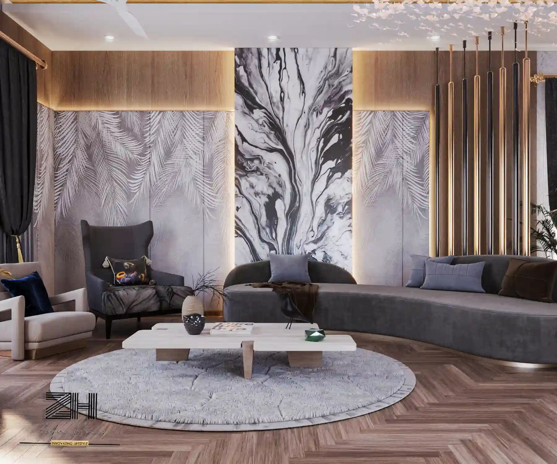 Modern luxury living room by Zafiro Homes Best Interior Designer in Karachi