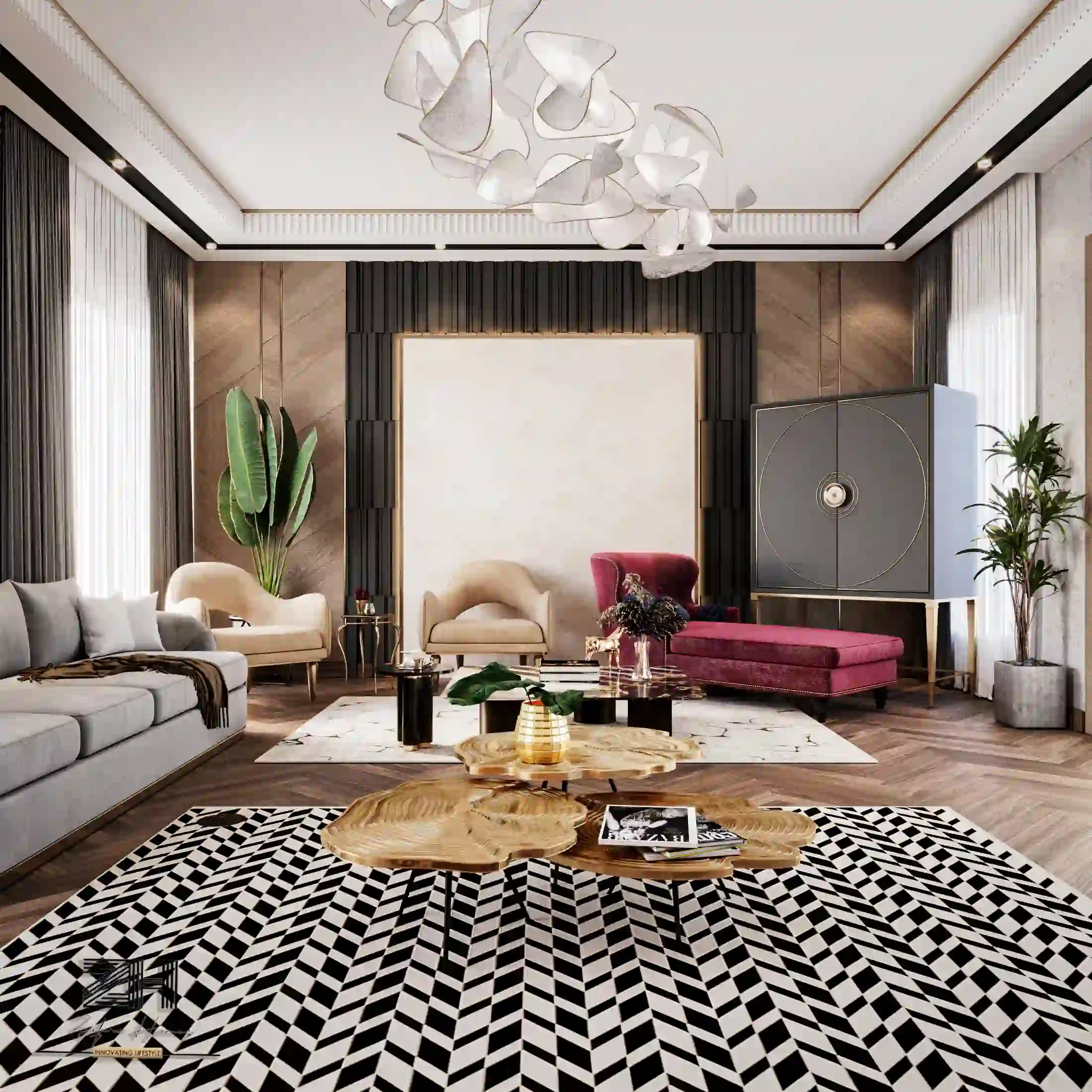 Luxury living room designed by Zafiro Homes, No.1 Interior Designer in Karachi